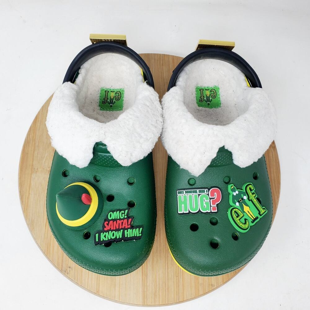 CROCS Buddy the Elf Kids 12 Lined Green Holiday Christmas Girls Boys Clog Shoes